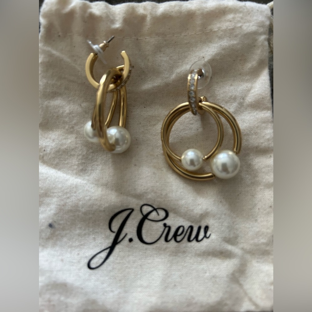 J.Crew double drop hoop with pearl and crystal embellishments